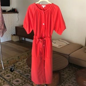 Red Prologue dress with drawstring waist.